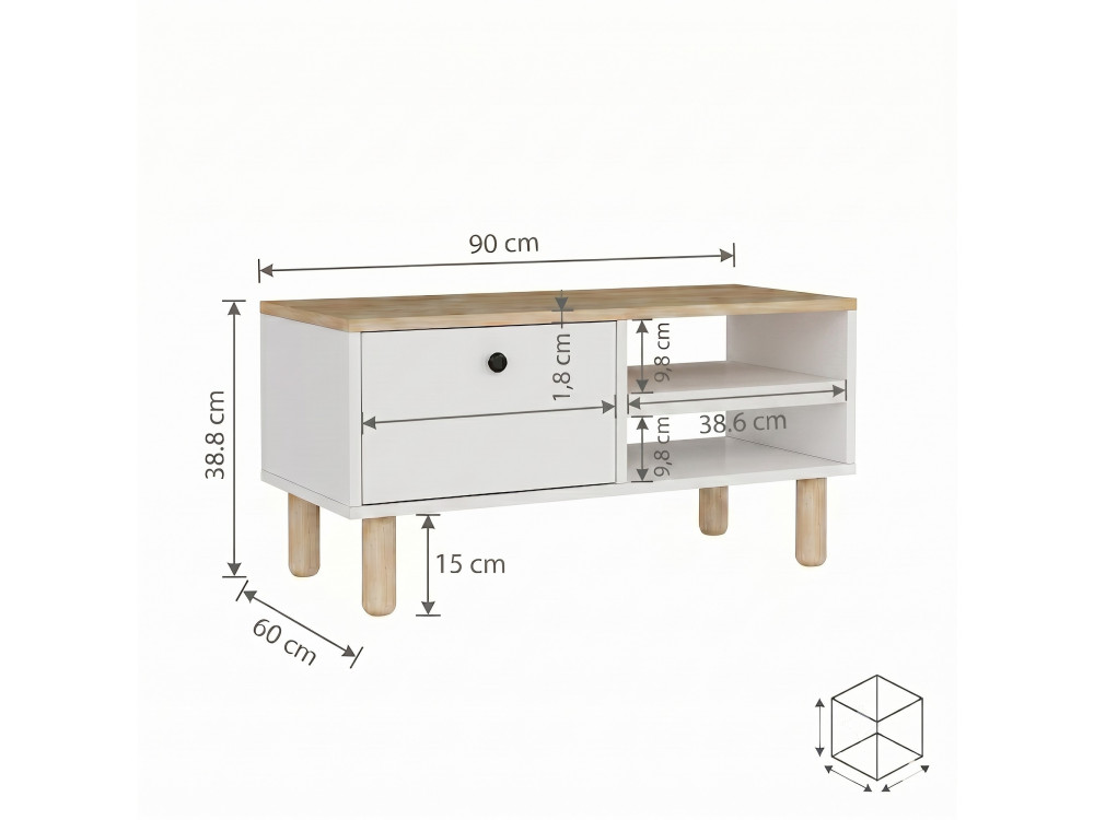 Mesa de centro de madera «Aris» - 90 x 38,8 x 60 cm - Roble Saphir / Blanco
