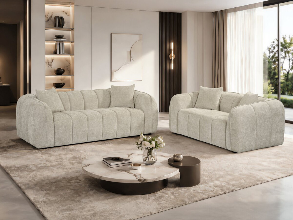 Sofá recto estilo «bubble» en tejido «Wagram» - 2 plazas - Beige