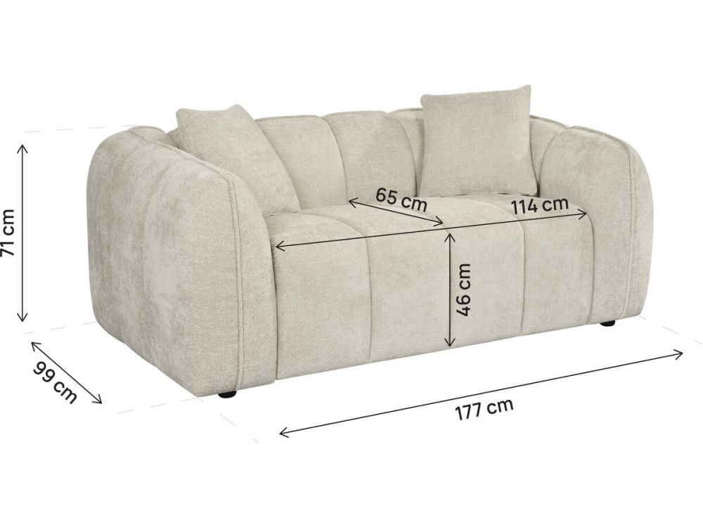 Sofá recto estilo «bubble» en tejido «Wagram» - 2 plazas - Beige