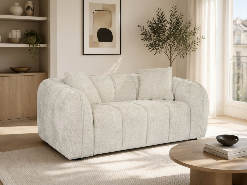 Sofá recto estilo «bubble» en tejido «Wagram» - 2 plazas - Beige