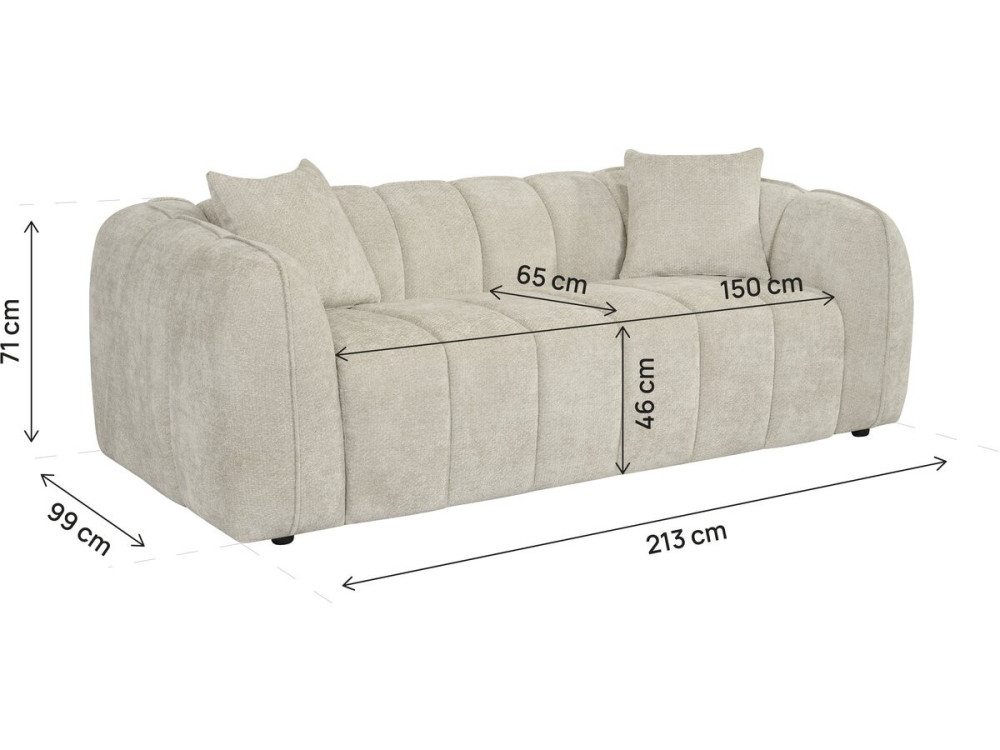 Sofá recto estilo «bubble» en tejido «Wagram» - 3 plazas - Beige