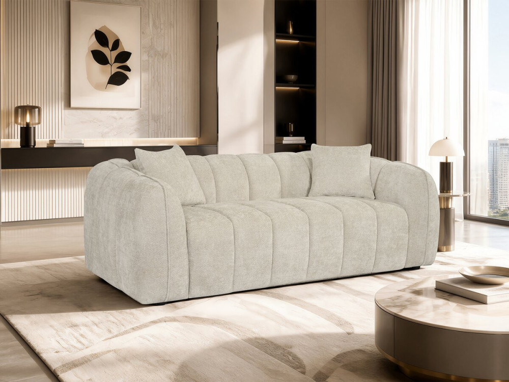 Sofá recto estilo «bubble» en tejido «Wagram» - 3 plazas - Beige