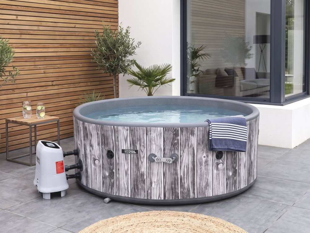 Spa hinchable semirrígido de PVC con efecto madera «Antibes» - 6 plazas - Gris
