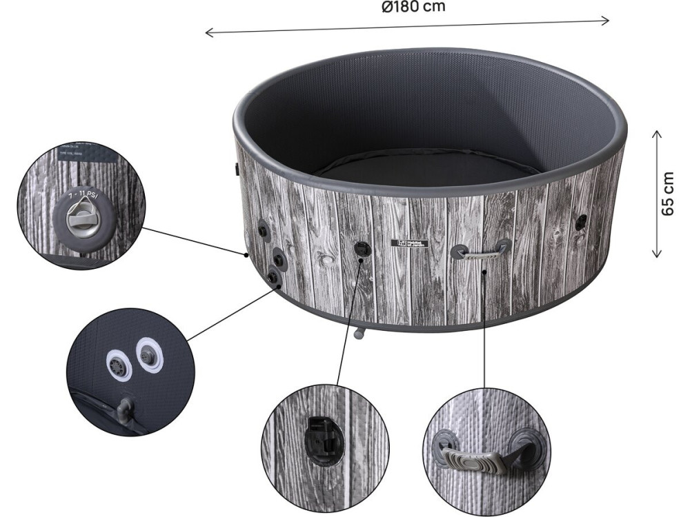 Spa hinchable semirrígido de PVC con efecto madera «Antibes» - 6 plazas - Gris