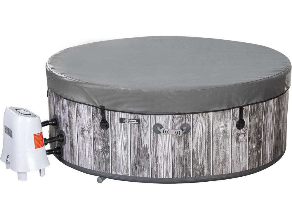 Spa hinchable semirrígido de PVC con efecto madera «Antibes» - 6 plazas - Gris