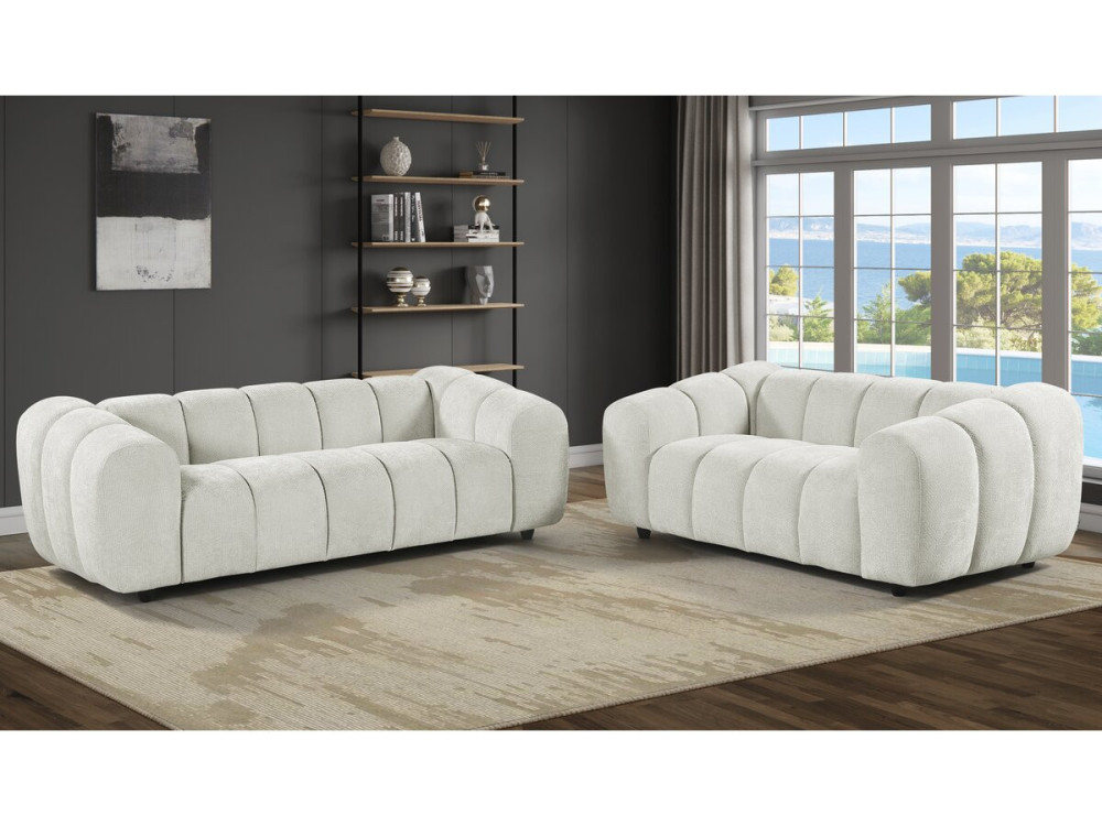 Sofá recto estilo «bubble» en tejido «Courcelles» - 3 plazas - Beige