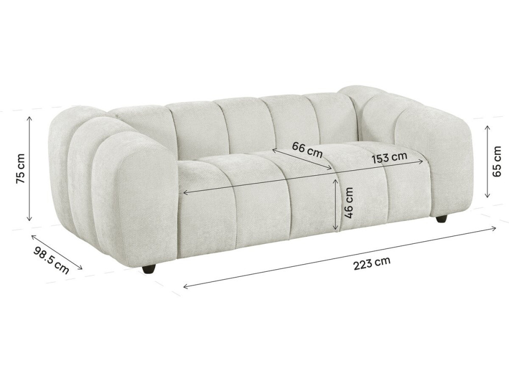 Sofá recto estilo «bubble» en tejido «Courcelles» - 3 plazas - Beige