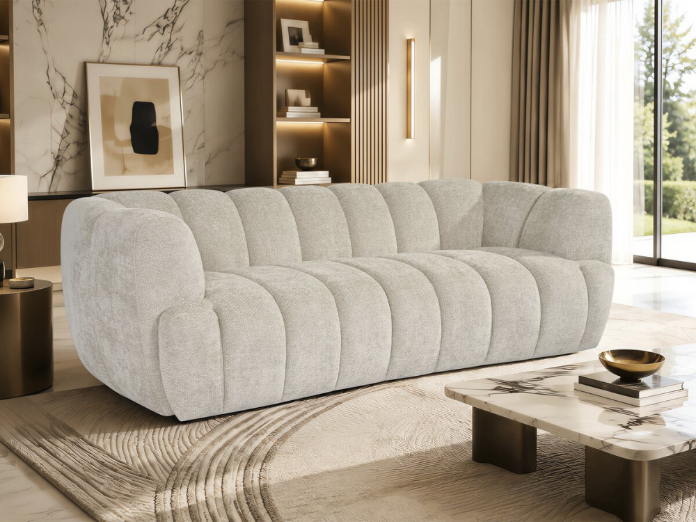 Sofá recto estilo «bubble» en tejido «Malakoff» - 3 plazas - Beige