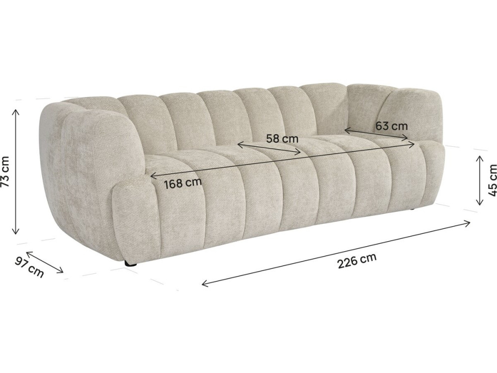 Sofá recto estilo «bubble» en tejido «Malakoff» - 3 plazas - Beige