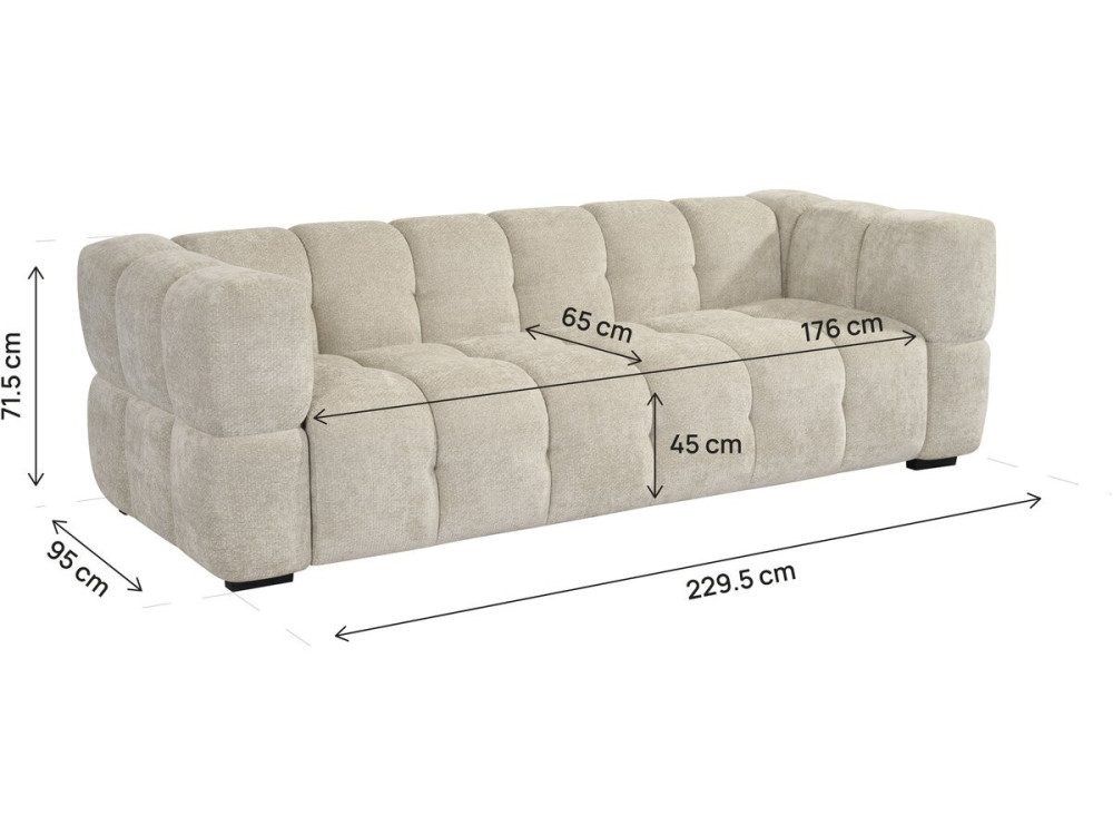 Sofá recto estilo «bubble» en tejido «Spontini» - 3 plazas - Beige