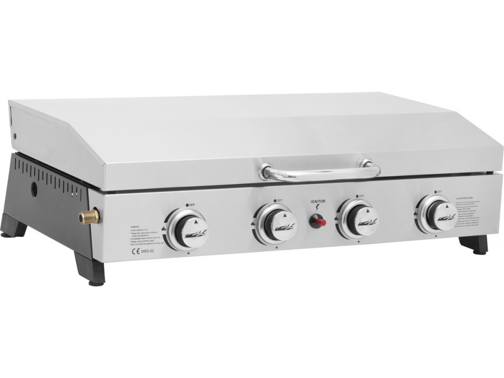 Plancha de gas 4 quemadores con tapa "Fasto" - 10 kw - Gris
