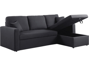 Sofá esquinero convertible "Alain" - 3 plazas - Negro