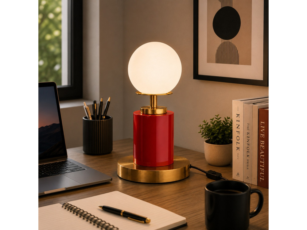 Lámpara de mesa de metal «Moira» - 17 x 17 x 34 cm - Rojo