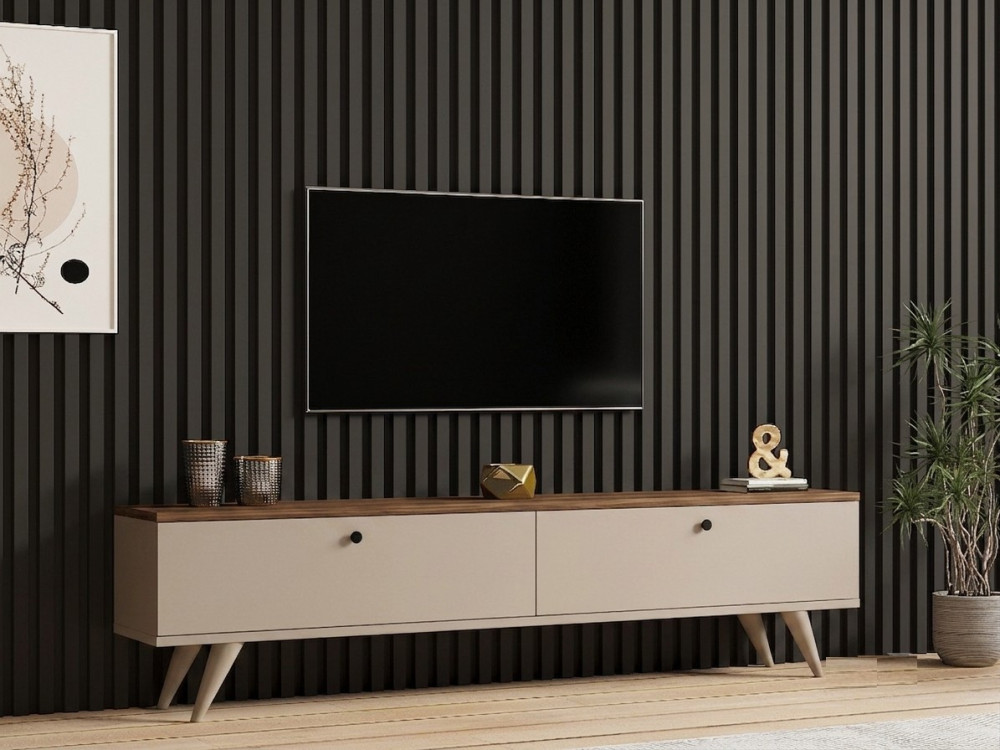 Mueble para la tele de madera «Paris» - 160 x 25 x 40 cm - Nogal / Cachemira