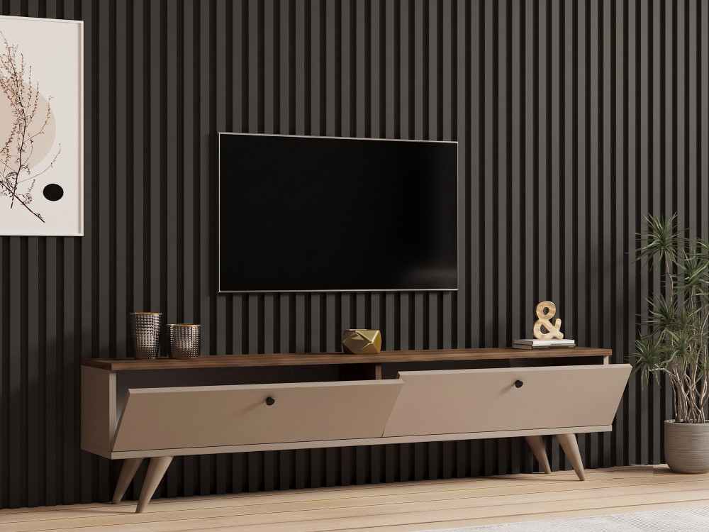 Mueble para la tele de madera «Paris» - 160 x 25 x 40 cm - Nogal / Cachemira