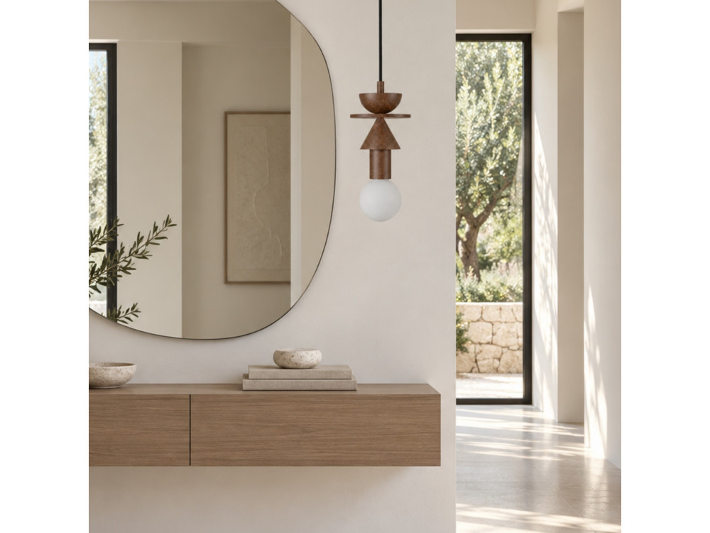 Lámpara colgante de madera «Rotas» - 13 x 13 x 118 cm - Marrón