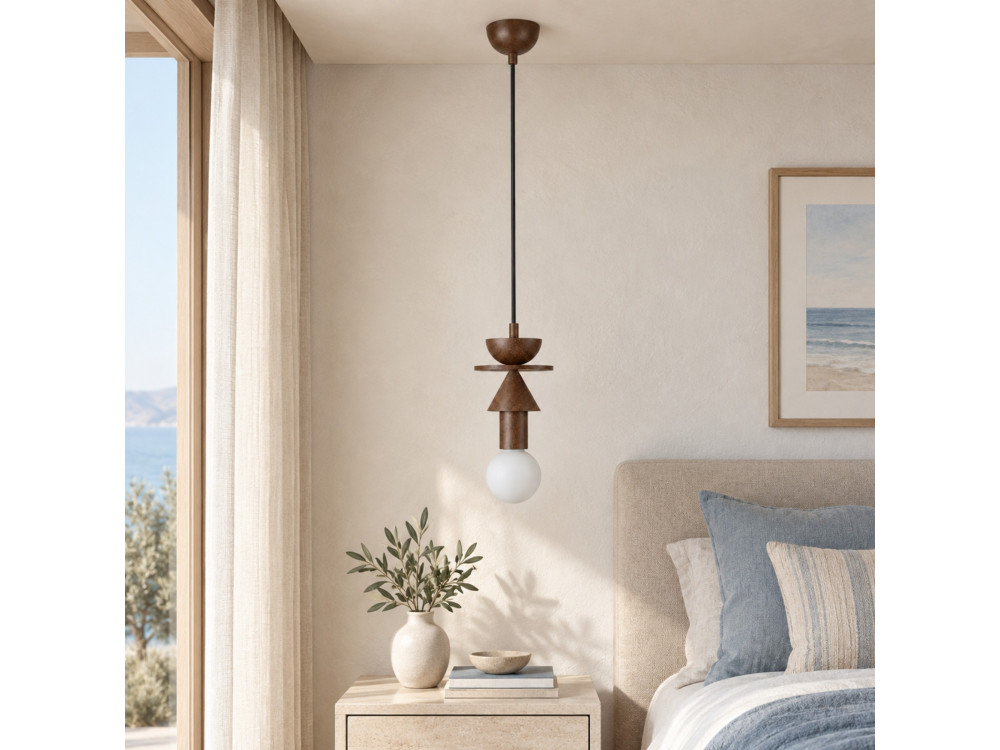 Lámpara colgante de madera «Rotas» - 13 x 13 x 118 cm - Marrón