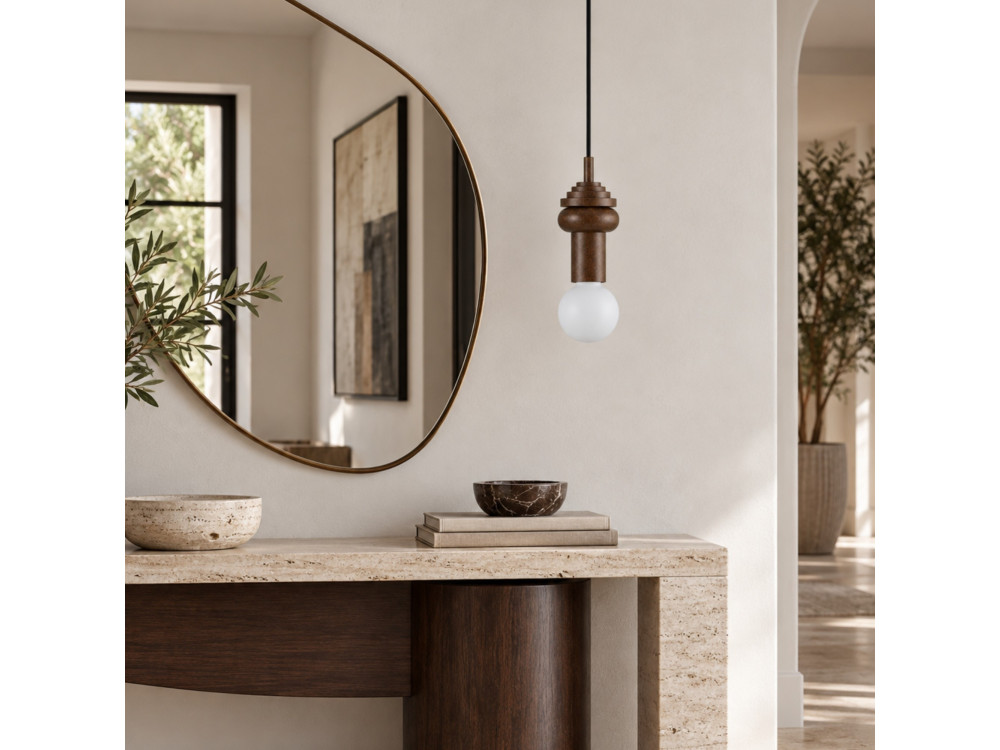 Lámpara colgante de madera «Rotas» - 10 x 10 x 113 cm - Marrón