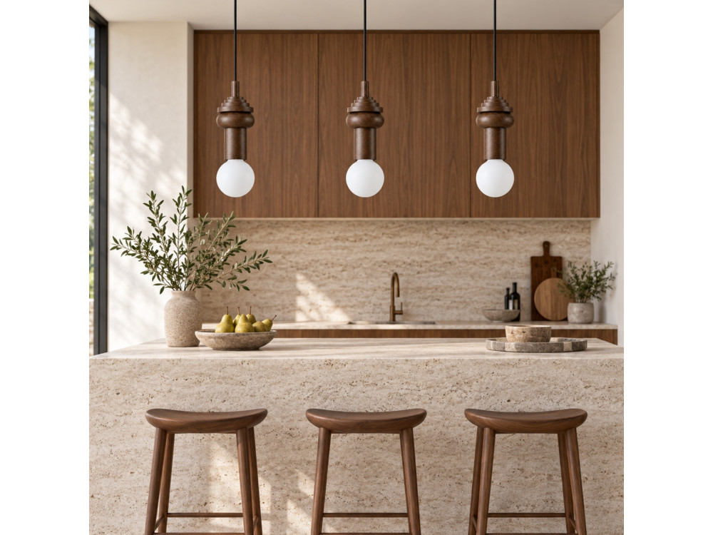 Lámpara colgante de madera «Rotas» - 10 x 10 x 113 cm - Marrón