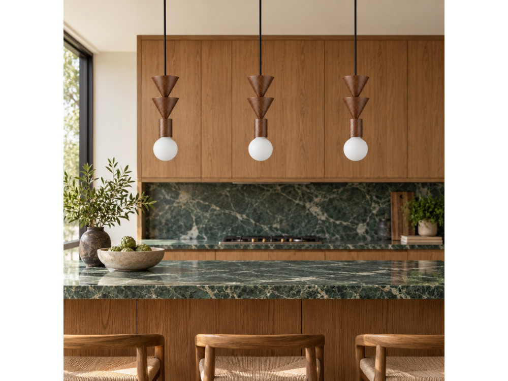 Lámpara colgante de madera «Rotas» - 10 x 10 x 115 cm - Marrón