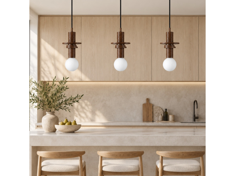 Lámpara colgante de madera «Rotas» - 13 x 13 x 113 cm - Marrón