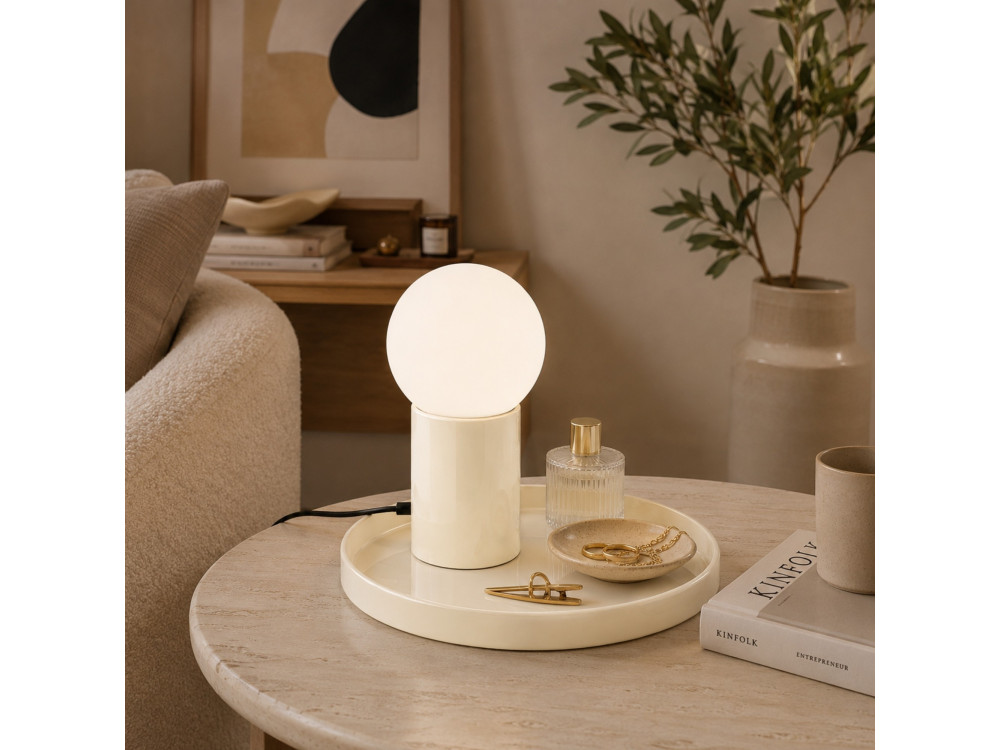 Lámpara de mesa de metal «Tray» - 20 x 20 x 17 cm - Beige
