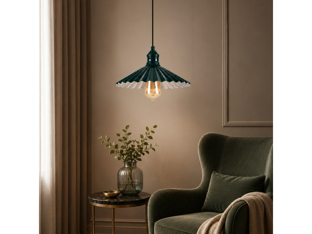 Lámpara colgante de metal «Plise» - 32 x 32 cm - Verde oscuro