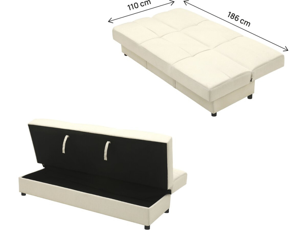 Sofá Clic-Clac "Enzo" - 186 x 80 x 87 cm - 3 plazas - Beige
