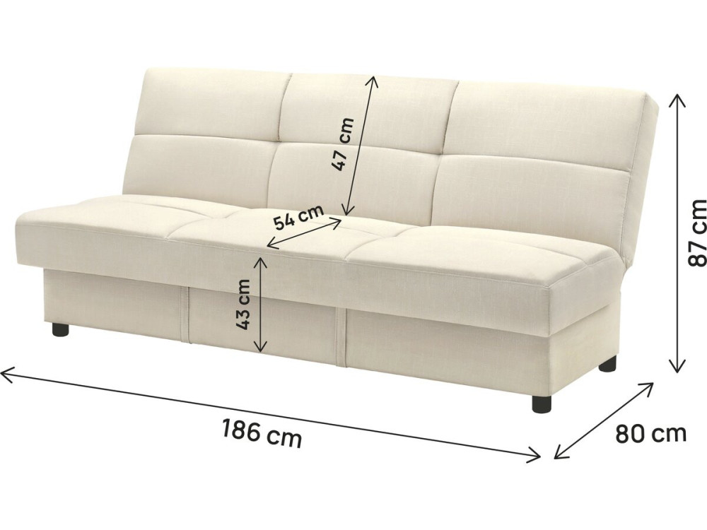 Sofá Clic-Clac "Enzo" - 186 x 80 x 87 cm - 3 plazas - Beige