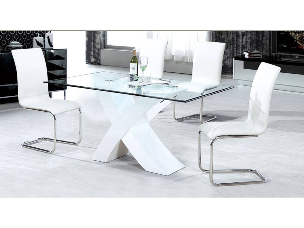 Mesa "Mona" en vidrio rectangular - 200 x 90 x 74 cm - Blanc