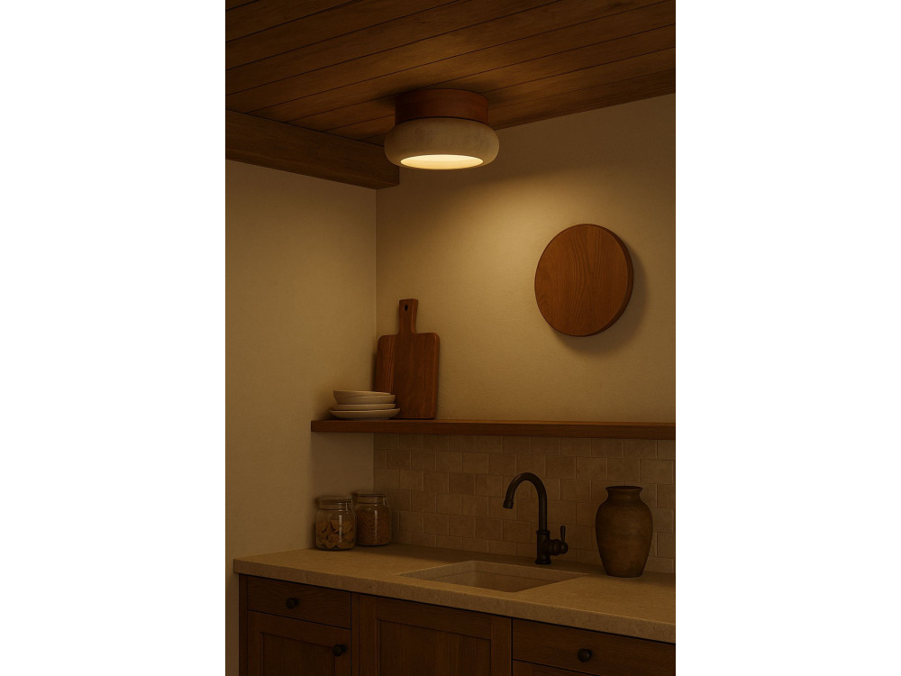 Lámpara de techo de madera «Worm-S» - Roble / Beige