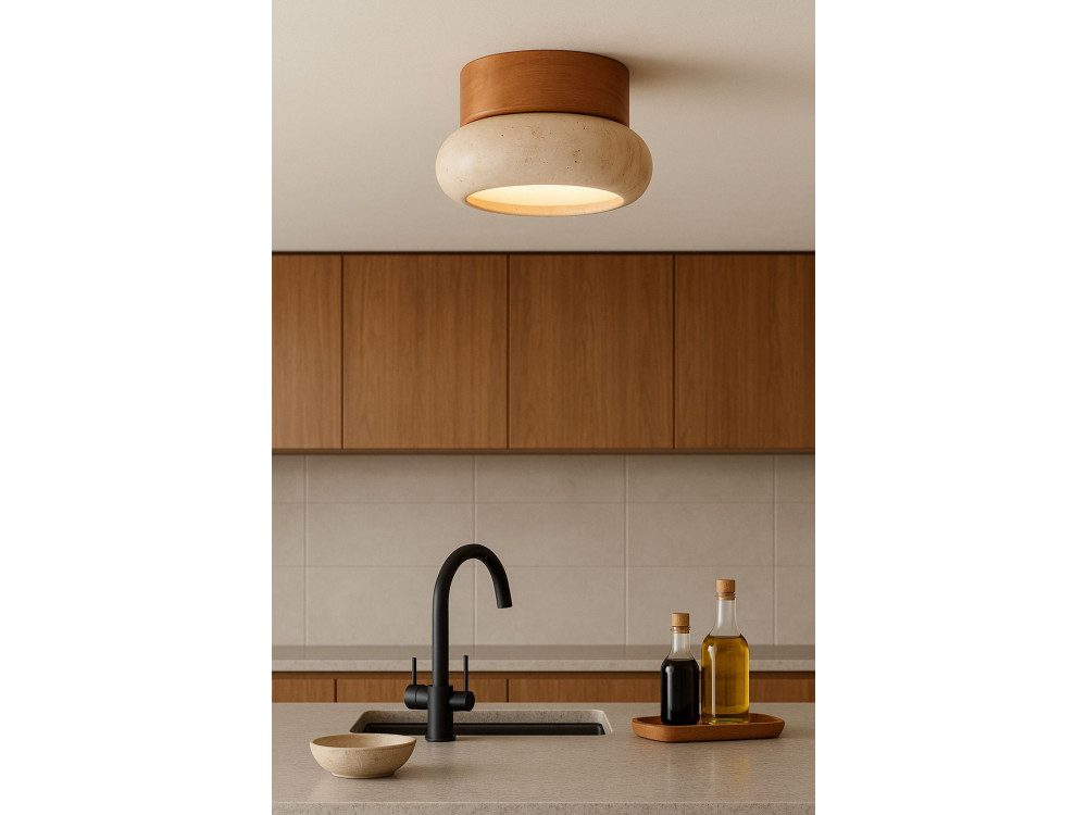 Lámpara de techo de madera «Worm-S» - Roble / Beige