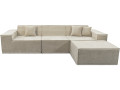 Sofá modular recto con otomana en tela texturizada "Lusso" - 3 plazas - Beige - Beige
