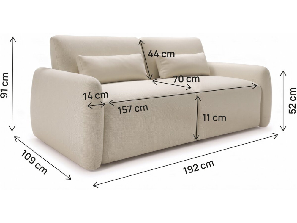 Sofá cama convertible «Aurelie» - Colchón de 18 cm - Ancho de la superficie de descanso: 140 cm - 3 plazas - Beige