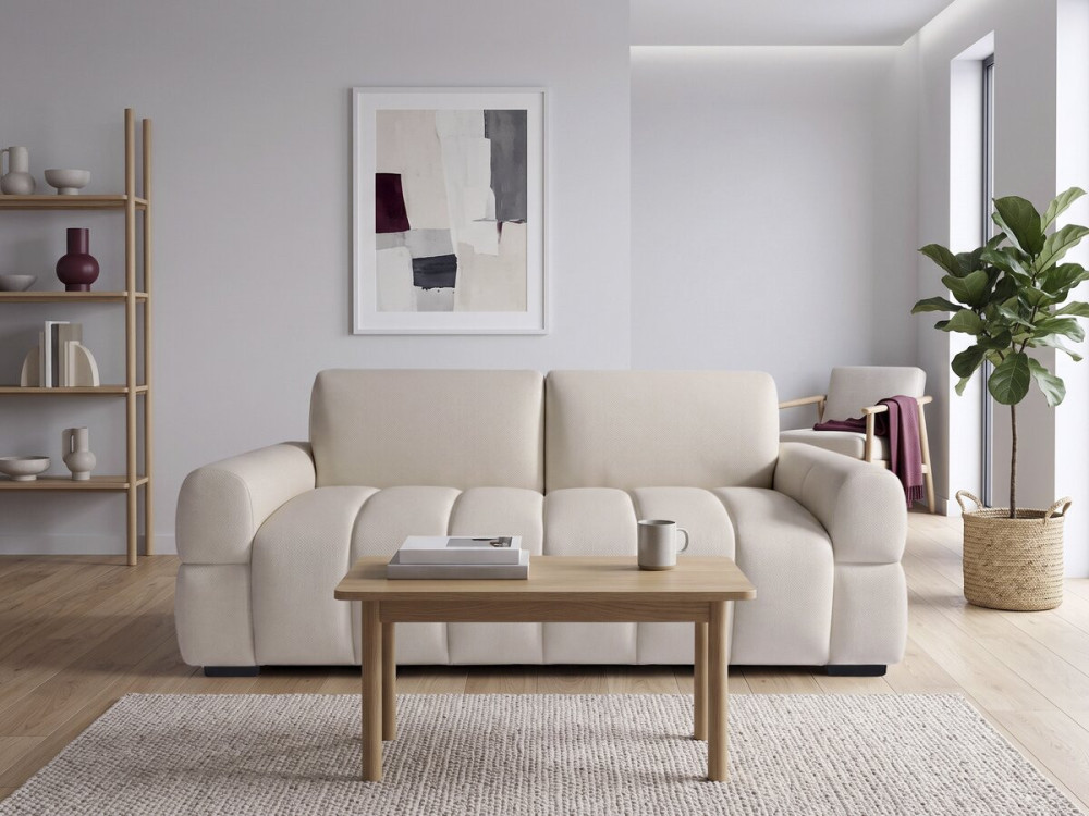 Sofá cama convertible «Zoé» - Colchón de 18 cm - Ancho de la superficie de descanso: 140 cm - 3 plazas - Beige