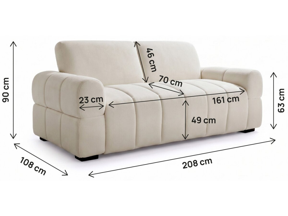 Sofá cama convertible «Zoé» - Colchón de 18 cm - Ancho de la superficie de descanso: 140 cm - 3 plazas - Beige