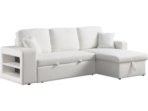 Sofá rinconera tela bouclette convertible/reversible "Axel"  - 3 plazas - Blanco