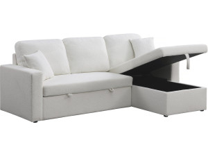 Sofá rinconera convertible/reversible con box  "Alain"- 3 plazas - Bouclettes - Blanco