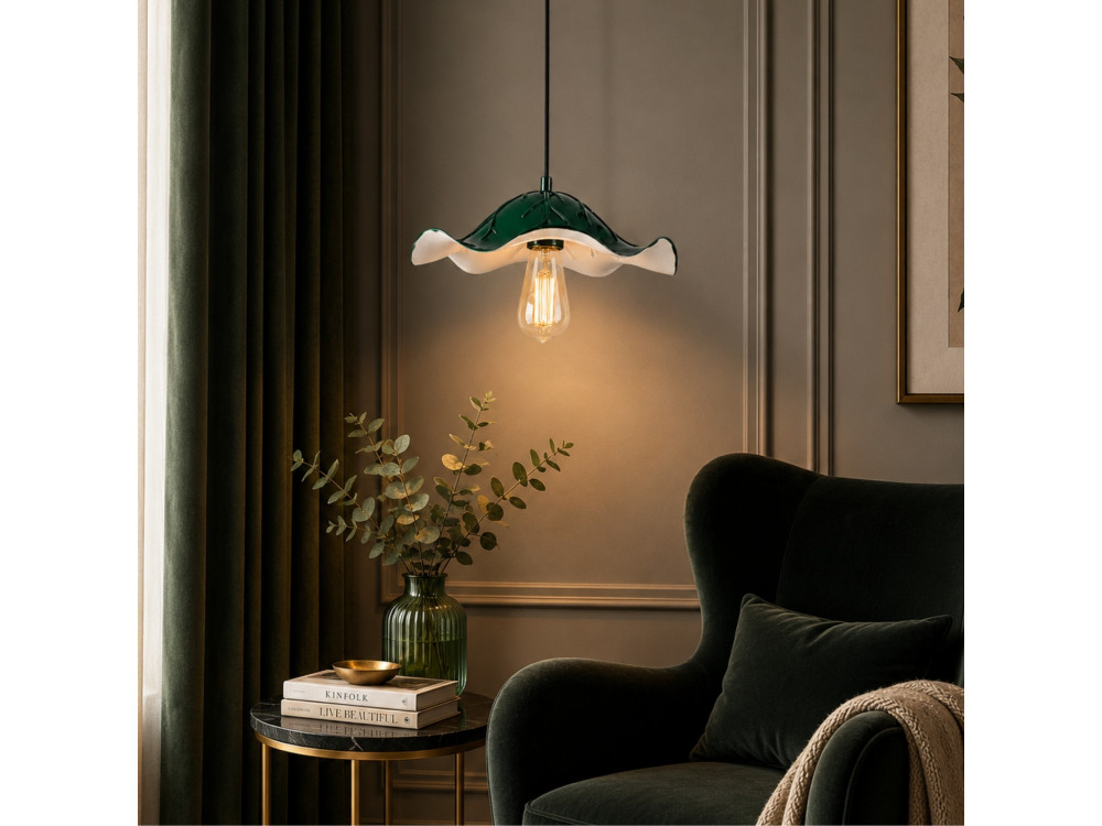 Lámpara colgante de metal «Liana» - 29 x 29 cm - Verde oscuro