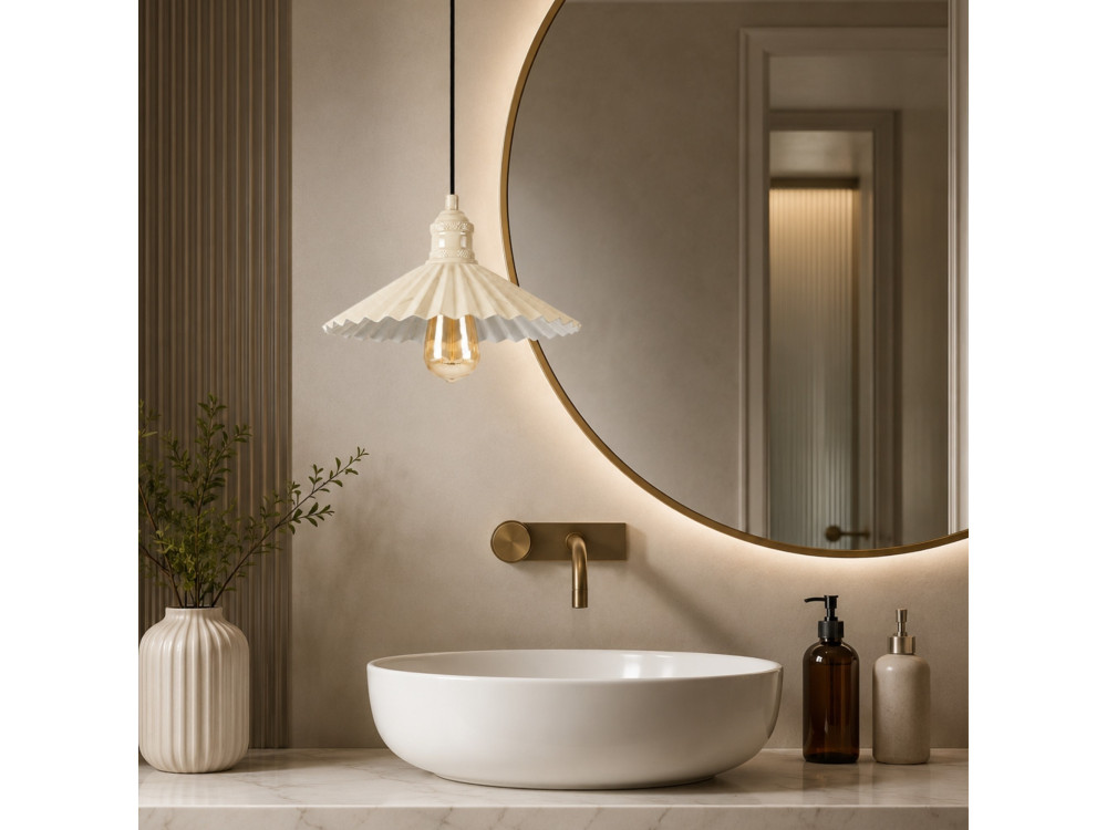 Lámpara colgante de metal «Plise» - 32 x 32 cm - Beige