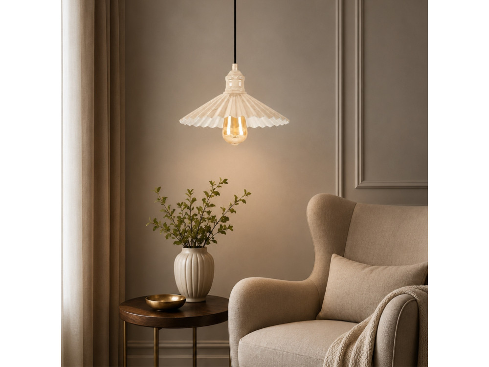 Lámpara colgante de metal «Plise» - 32 x 32 cm - Beige