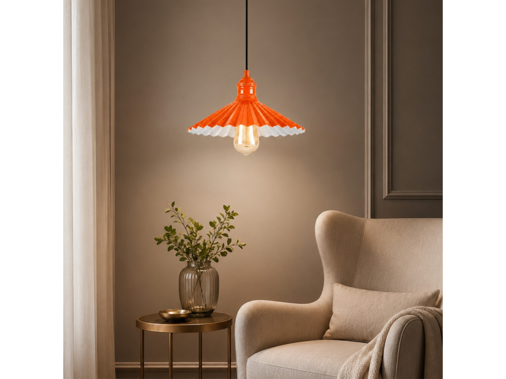 Lámpara colgante de metal «Plise» - 32 x 32 cm - Naranja