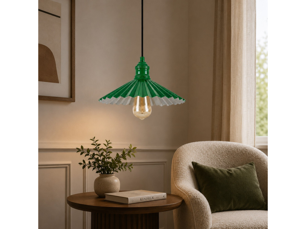Lámpara colgante de metal «Plise» - 32 x 32 cm - Verde claro