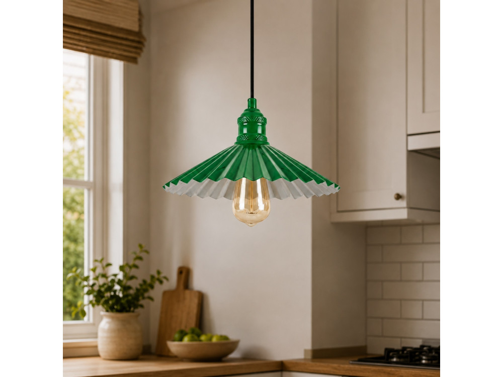 Lámpara colgante de metal «Plise» - 32 x 32 cm - Verde claro