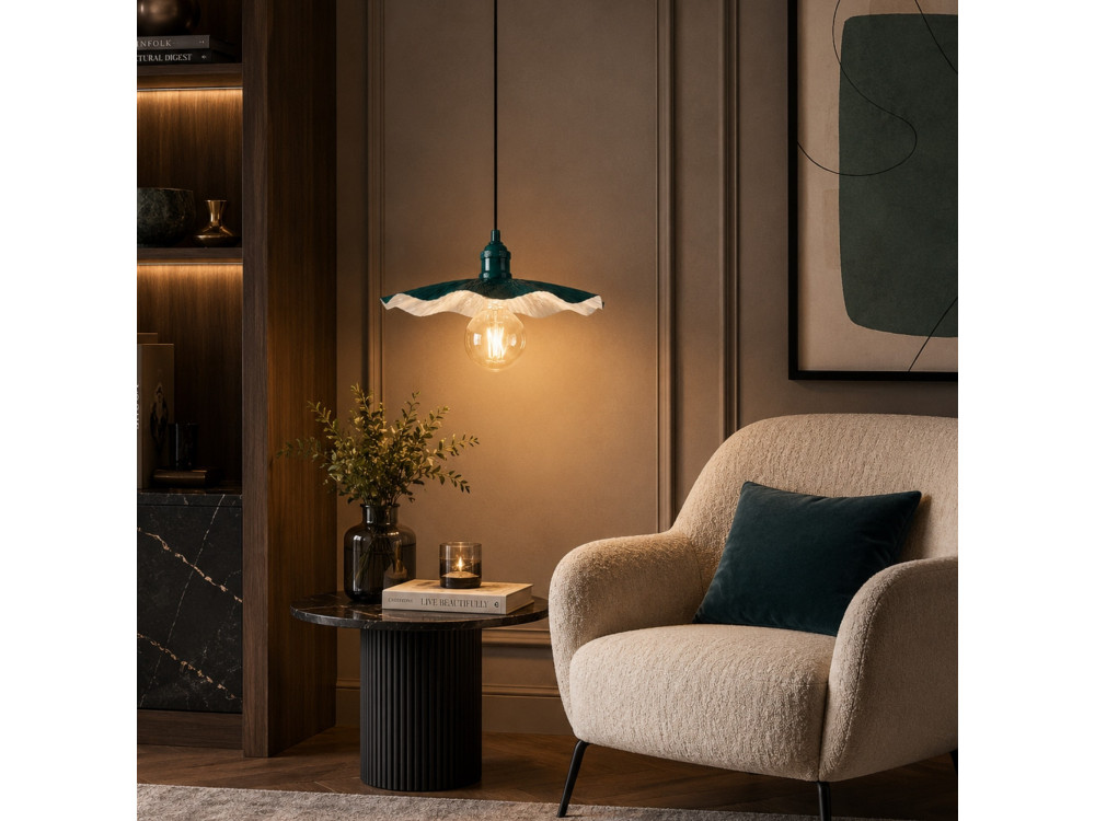 Lámpara colgante de metal «Ondula» - 34 x 34 cm - Verde oscuro