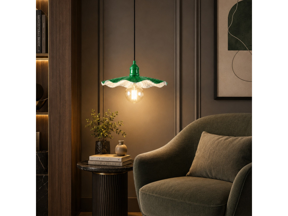 Lámpara colgante de metal «Ondula» - 34 x 34 cm - Verde claro