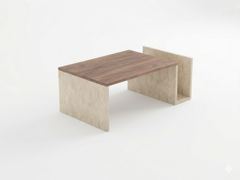Mesa de centro de madera «Memo» - 86,8 x 32,4 x 50 cm - Travertino / Nogal de Venecia
