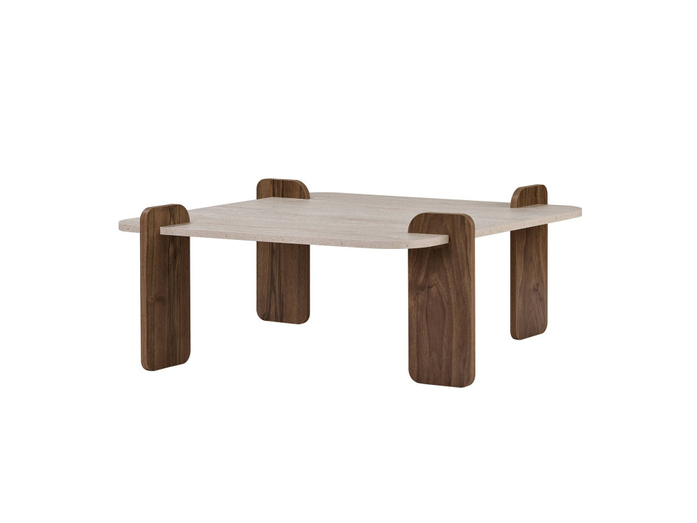 Mesa de centro de madera «Marais» - 117 x 35 x 117 cm - Travertino / Nogal Venezia