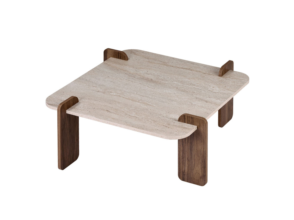 Mesa de centro de madera «Marais» - 117 x 35 x 117 cm - Travertino / Nogal Venezia