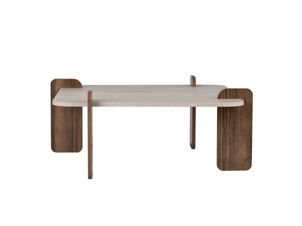 Mesa de centro de madera «Marais» - 117 x 35 x 117 cm - Travertino / Nogal Venezia